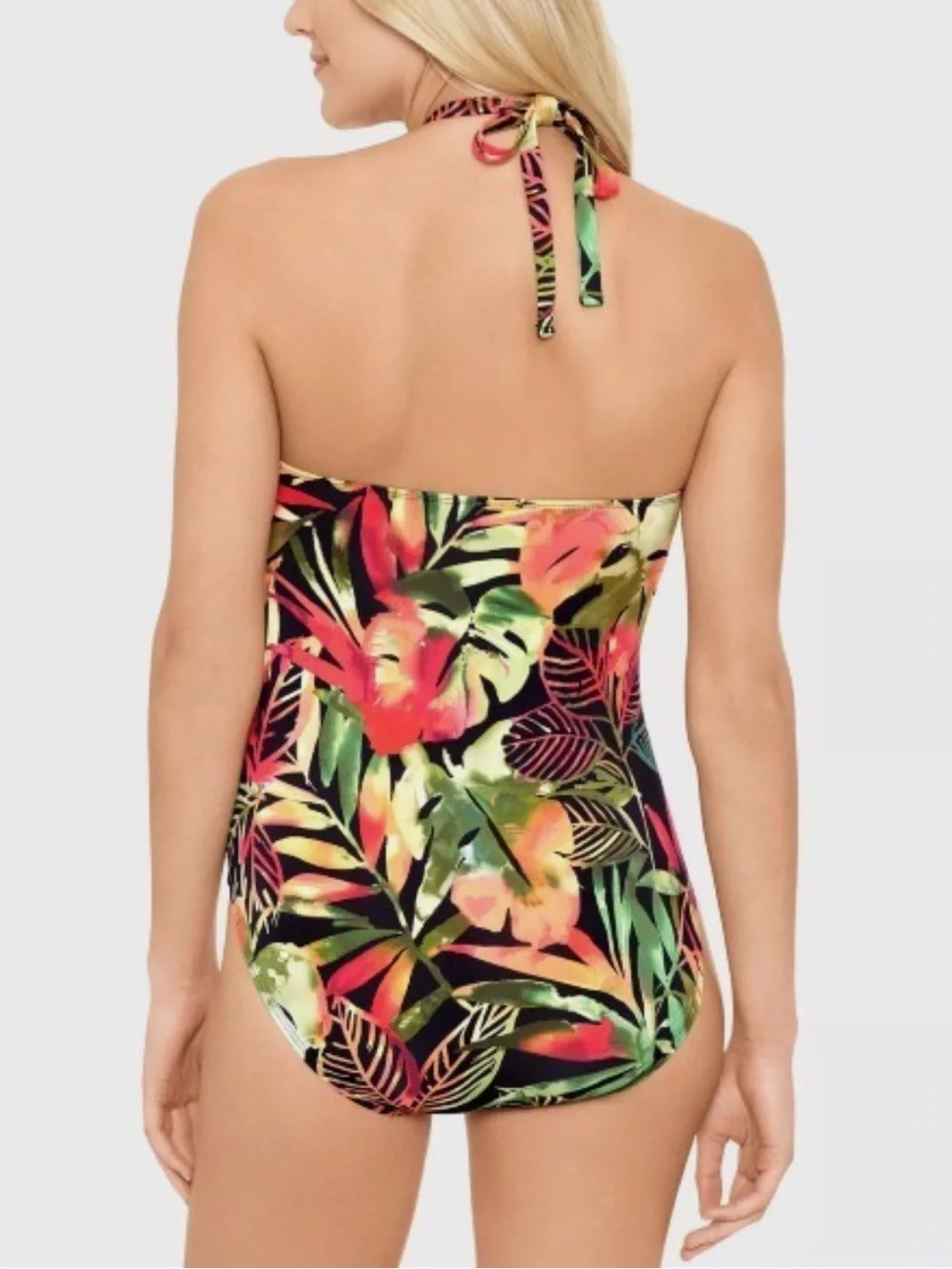 Lauren Ralph Lauren Tropical Leaf Halter One-Piece Swimsuit Size 10